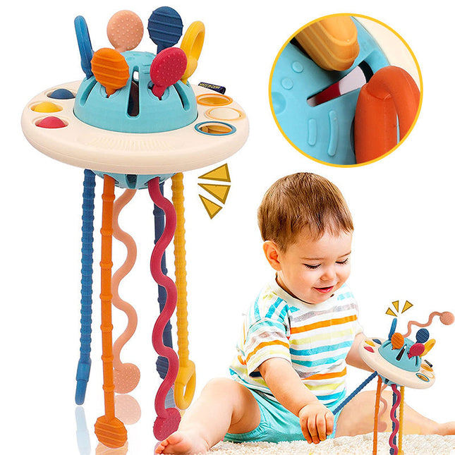 UFO Sensory Toys, Toddler Toys with Silicone Pull String, Teething Toys for Travel, Pull Toy for Babies