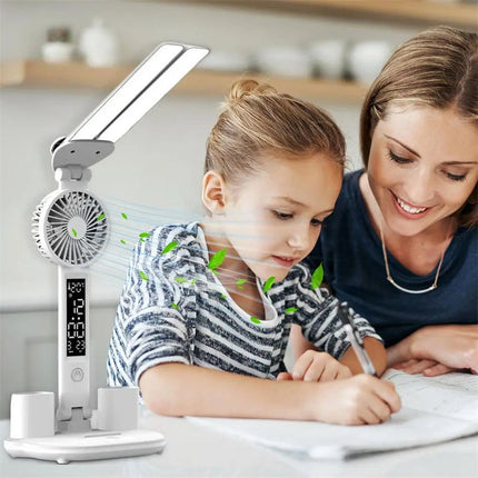 Portable LED Desk Lamp with Fan & Pen Holder | Adjustable Lighting for Organized Workspaces