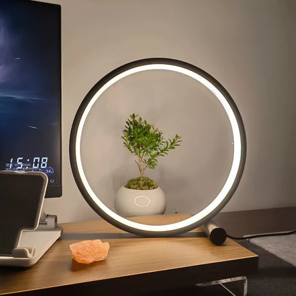 Dimmable LED Nightstand Lamp with Halo Ring Design | Minimalist Home Decor for Cozy Lighting