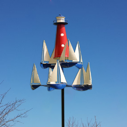 Metal Wind Spinner, Nautical Lighthouse Garden Stake