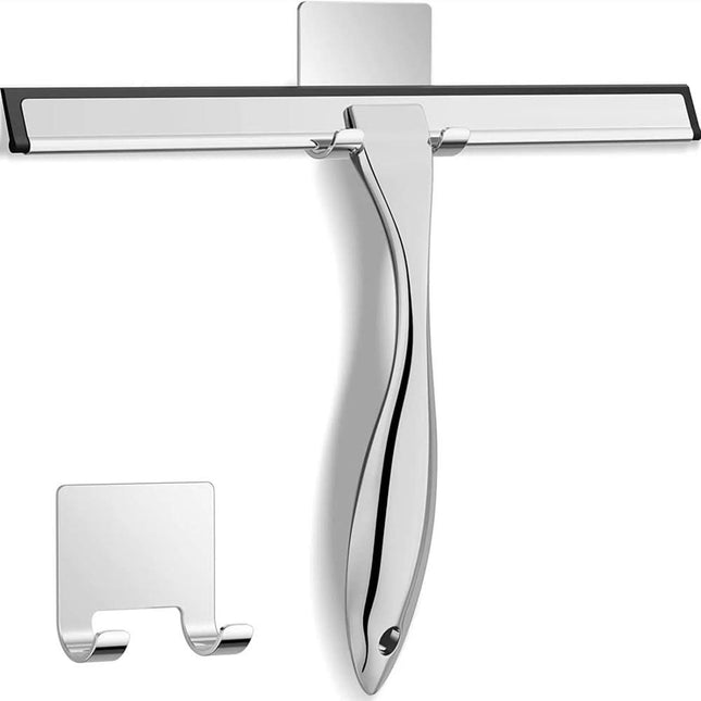 Shower Squeegee for Glass Doors, Stainless Steel Squeegee with Adhesive Hook, Window Squeegee for Mirrors and Tiles