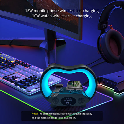 6-in-1 Wireless Charging Smart Lamp with Bluetooth Speaker & Multicolored Lighting | All-in-One Design for Home Convenience
