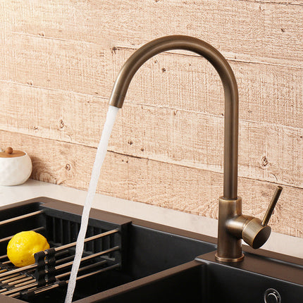 Kitchen Faucet Single Handle, Antique Brass Kitchen Sink Faucet with 360 Swivel Spout, Stainless Steel Kitchen Faucet