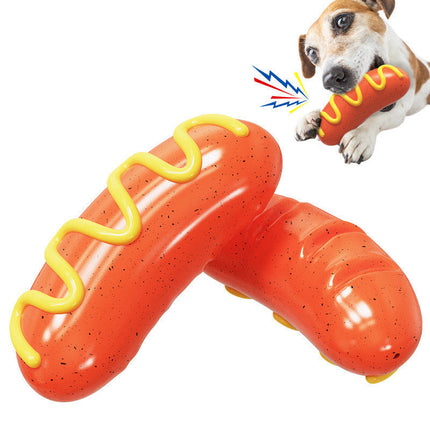 TPR Dog Bite Toy in Hot Dog Sausage Shape with Squeaky Sound | Interactive Playtime for Dental Health and Chewing Instincts