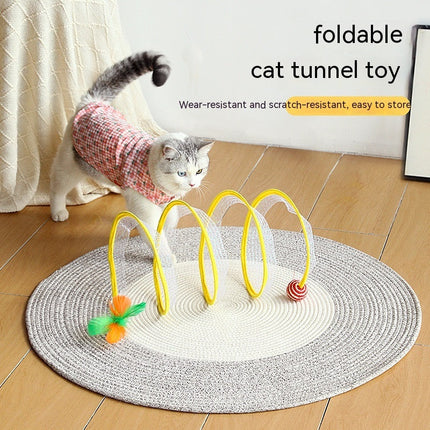 Elastic Collapsible Cat Tunnel with Mice & Feathers | Fun Playhouse for Multiple Cats to Explore and Bond