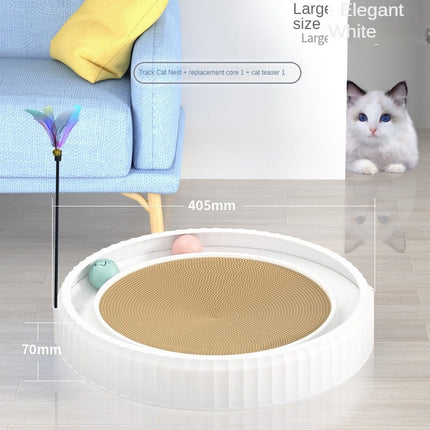 Round Cat Scratching Board with Removable Scratch Pad | Durable Furniture Protector for Cats with Interactive Play Balls