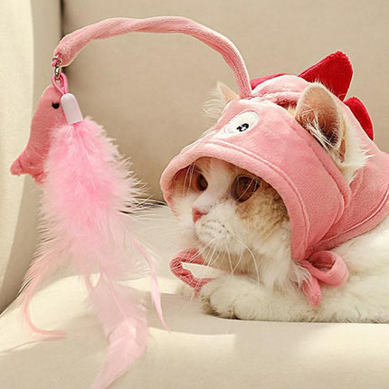 Head-Wearing Cat Toy with Feather Teaser | Adjustable Interactive Hat for Hands-Free Play