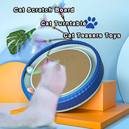 Round Cat Scratching Board with Removable Scratch Pad | Durable Furniture Protector for Cats with Interactive Play Balls