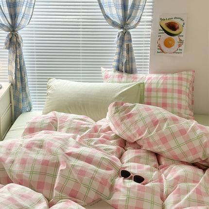 Cotton Bedding Set, Plaid Duvet Cover with Sheet and Pillowcases – image 6