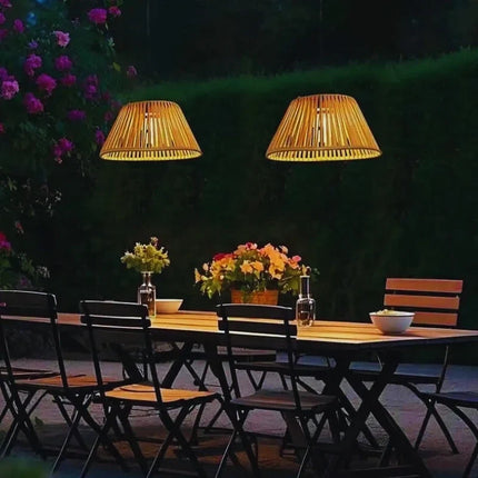 Solar-Powered Lantern with USB Backup & Dusk Sensor | Elegant Faux Rattan Design for Outdoor Ambiance
