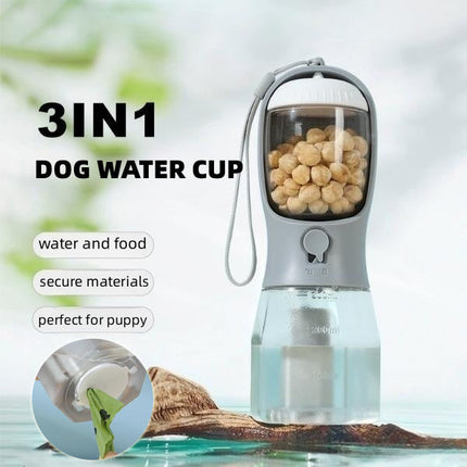 3-in-1 Pet Water Bottle with Filtration System | Portable Dispenser for Food, Water, and Waste Bags