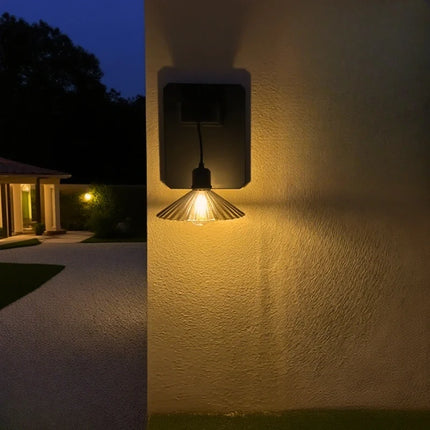 Solar-Powered Wall Light with Pleated Shade for Outdoor Elegance | Dusk-to-Dawn Sensor for Effortless Illumination