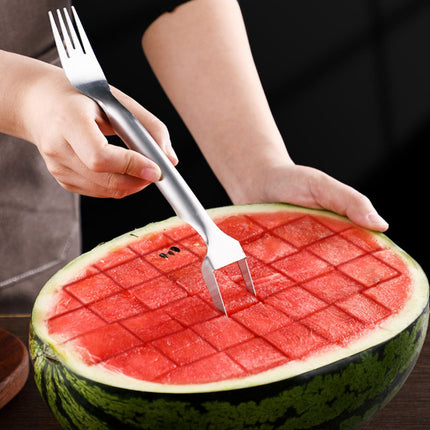 2-in-1 Watermelon Fork Slicer with Stainless Steel Design | Effortless Cubes for Mess-Free Fruit Preparation