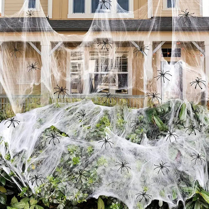 Spider Webs with Spiders 200 sq ft, Giant Spider Web Halloween Door Decoration
