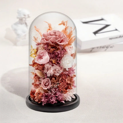 Floral Night Light with Dried Flowers Under Glass Dome | Gentle Ambient Glow for Home Décor and Relaxation