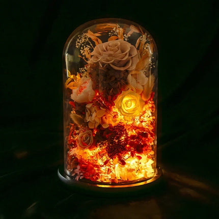 Floral Night Light with Dried Flowers Under Glass Dome | Gentle Ambient Glow for Home Décor and Relaxation