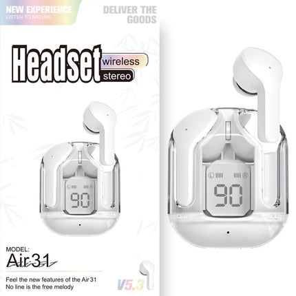 Mini Transparent Wireless Bluetooth Headset with LED Power Display | Noise Reduction for Ultimate Music Freedom