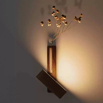 Wood Wall Light with Built-in Vase & Touch Control | Dimmable Ambient Illumination for Home Décor