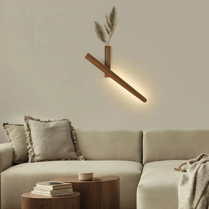Wood Wall Light with Built-in Vase & Touch Control | Dimmable Ambient Illumination for Home Décor