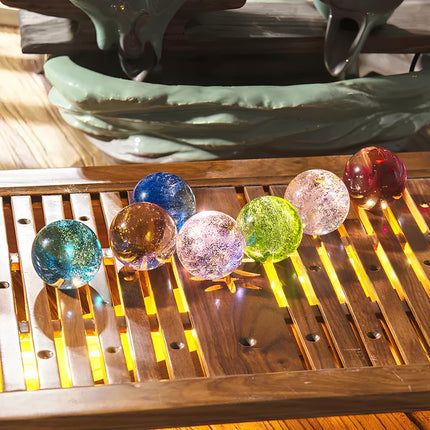 Galaxy Light with 7 Glass Orbs, Wooden Base Lamp