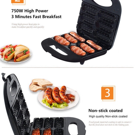 Non-Stick Hot Dog Machine with 750W Power | Easy Cooking for Delicious Sausages at Home