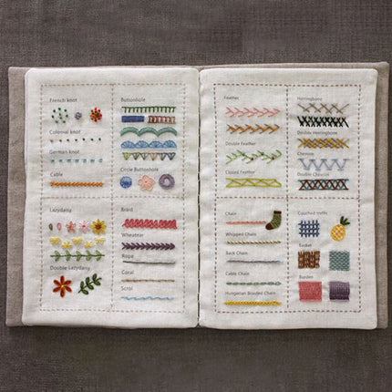 Hand Embroidery Craft Book, 86 Stitch Sampler on Reusable Linen Embroidery Fabric