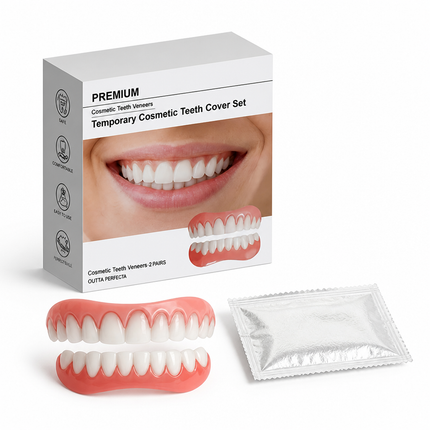 Removable Dental Veneers for Upper and Lower Teeth, Cosmetic Teeth Veneers Set, Natural Look Fake Teeth Covers