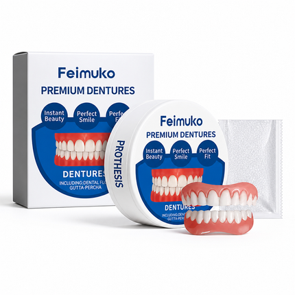 Removable Dentures, Silicone Denture Set Upper and Lower, Fake Teeth for Adults, Moldable False Teeth for Instant Smile