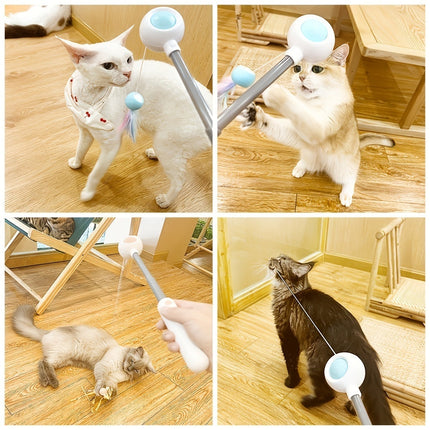 Retractable Cat Teaser Wand with Interchangeable Feather & Tassel Heads | Engaging Play for Indoor Cats