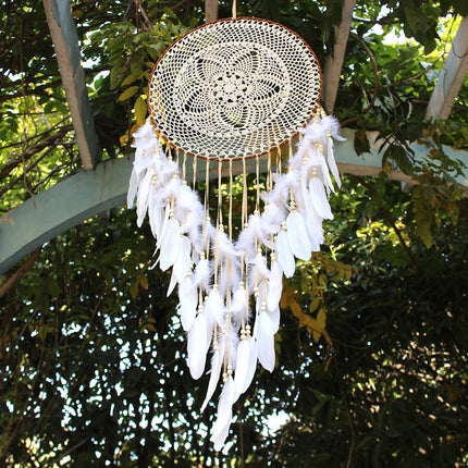 Nordic Style Dreamcatcher Wall Hanging with Feathers & Iron Ring | Elegant Decor for Girls' Room Serenity