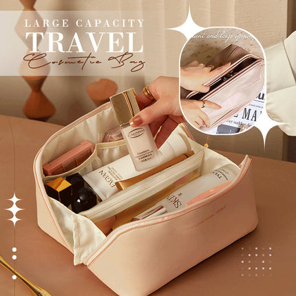 Large Capacity PU Leather Travel Cosmetic Bag with Zipper Pouch | Stylish Organizer for Makeup and Essentials