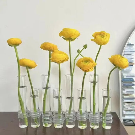 Flower Vases, Glass Tube Bud Vases with Hinges, Clear Glass Vase for Flowers, Modern Home Decor for Table Centerpiece
