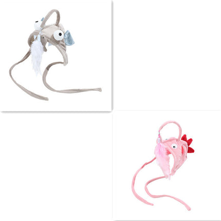 Head-Wearing Cat Toy with Feather Teaser | Adjustable Interactive Hat for Hands-Free Play