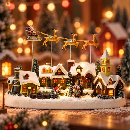 Christmas Village Set with Lights and Music, Moving Christmas Train, Winter Village Houses, Indoor Christmas Decorations