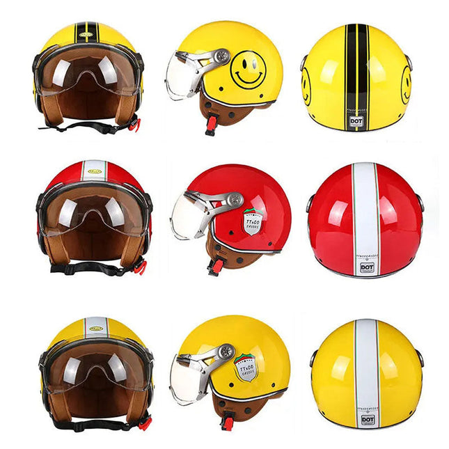 DOT Motorcycle Helmet with Bubble Visor, Vintage Cafe Racer Helmet, ECE Certified Biker Helmet with Leather Lining_01