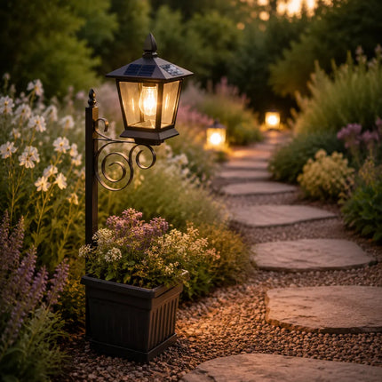Solar Lanterns, Waterproof Solar Lights Outdoor with Flower Pot Planter, Vintage Garden Decor for Porch and Patio