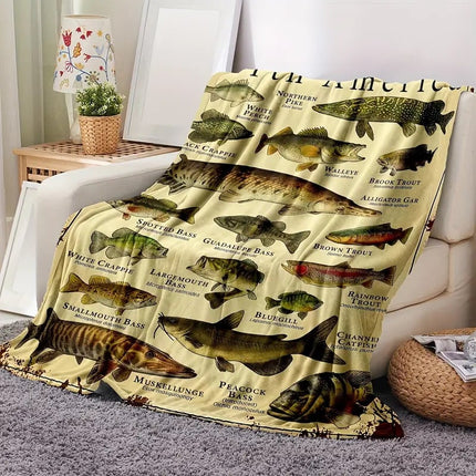 Throw Blankets for Men, Soft Blanket with Fish Print, Flannel Couch Blanket, Fishing Gifts for Men, Fisherman Gift