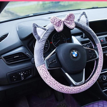 Cute Cat Ear Plush Steering Wheel Cover with Soft Cashmere Wool | Cozy Grip for Safe Winter Driving