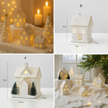 Ceramic Winter Village Decor Set with Ambient Glow | Handcrafted Holiday Centerpiece for Cozy Seasonal Atmosphere