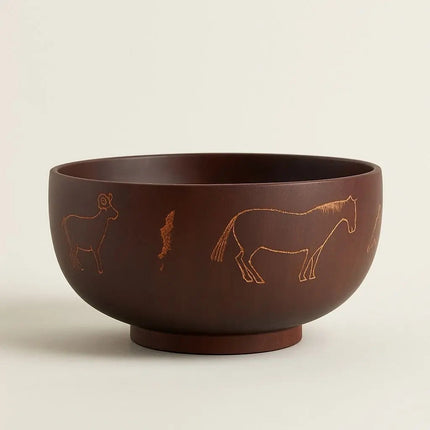 Hand Carved Wooden Bowl, Decorative Wood Bowl with Engraved Animal Motifs, Serving Bowl for Snacks, Table Centerpiece