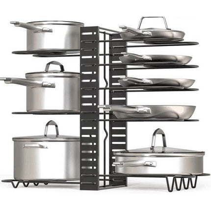 8-Tier Adjustable Iron Storage Rack for Kitchen Organization | Customizable Design for Pots and Pans