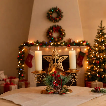 Iron Candle Holder with Holiday / Christmas Motifs | Festive Decor for Cozy Christmas Ambiance