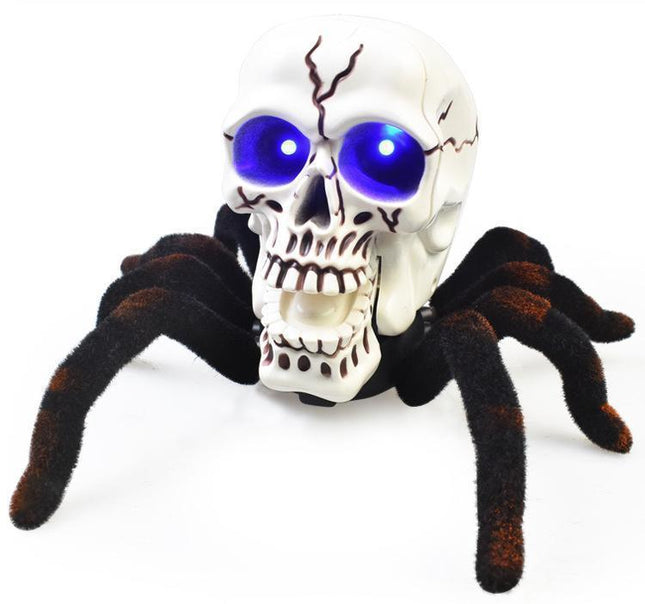 Halloween Spider Decor, Remote Control Spider Toy with Skull and LED Eyes