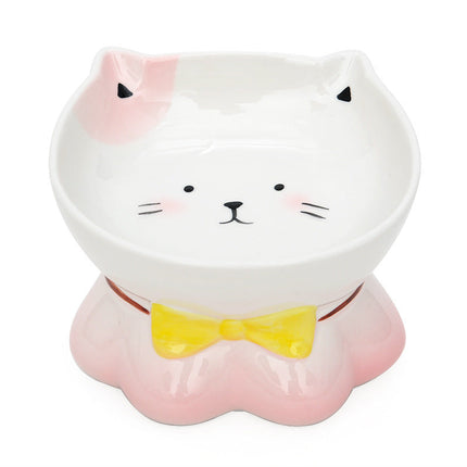 Lucky Cat Ceramic Cat Bowl with Raised Edges | Eco-Friendly Design for Healthy Eating Posture