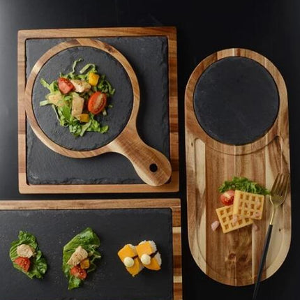 Black Acacia Wood Pizza Plate with Elegant Design | Versatile Serving Solution for Pizza and Steak