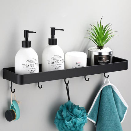 Wall Mounted Towel Rack for Bathroom, Black Aluminum Bathroom Towel Rack with Hooks – image 4