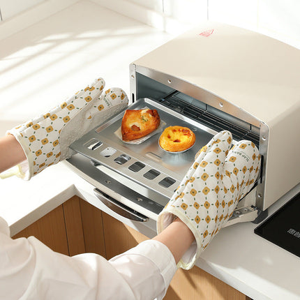 Heat Resistant Cotton Silicone Oven Mitts with Anti-Slip Grip | Safe Cooking for Hot Dishes and Pans