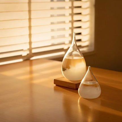 Weather Glow Display with Color-Changing Crystals | Captivating Temperature Indicator in Glass and Wood