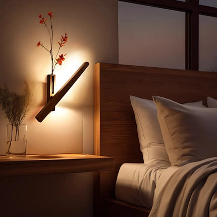 Wood Wall Light with Built-in Vase & Touch Control | Dimmable Ambient Illumination for Home Décor