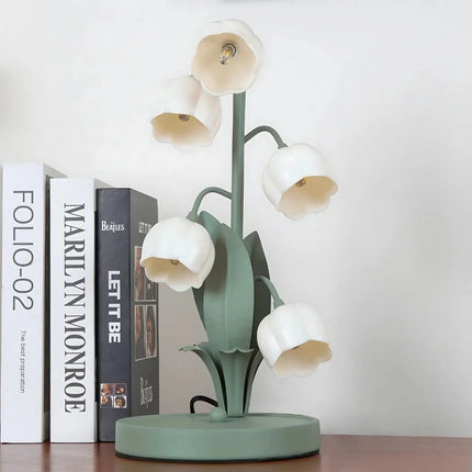 Floral Iron Table Lamp with High-Transparency Shade | Elegant LED Lighting Inspired by Lily of the Valley